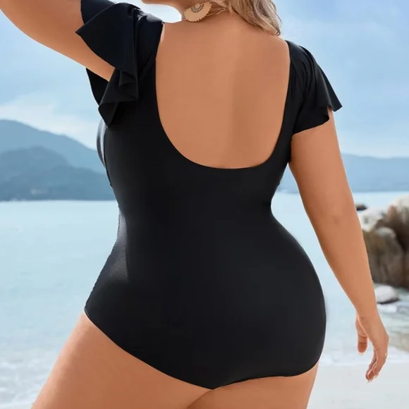 BLOOMING JELLY PLUS SIZE One Piece Short Ruffle Sleeve Swimsuit - Picture 5 of 7